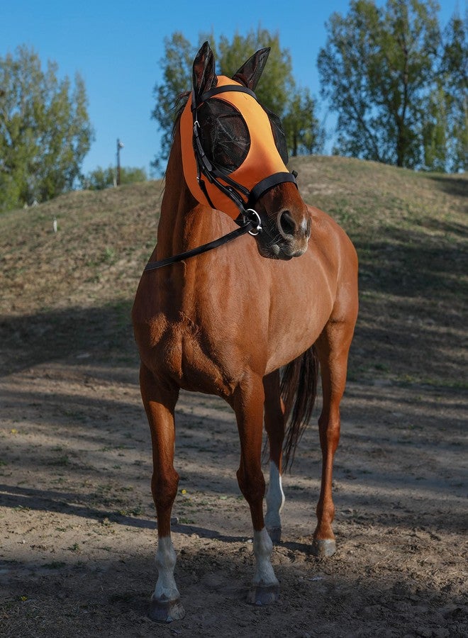 HackFond Horse Fly Mask with Ears, UV Protection Mask for Horses, Elasticity Mask with Big Mesh Eye Covers, Snug Fitting Comfortable Lightweight Red Orange Cob - Image 2